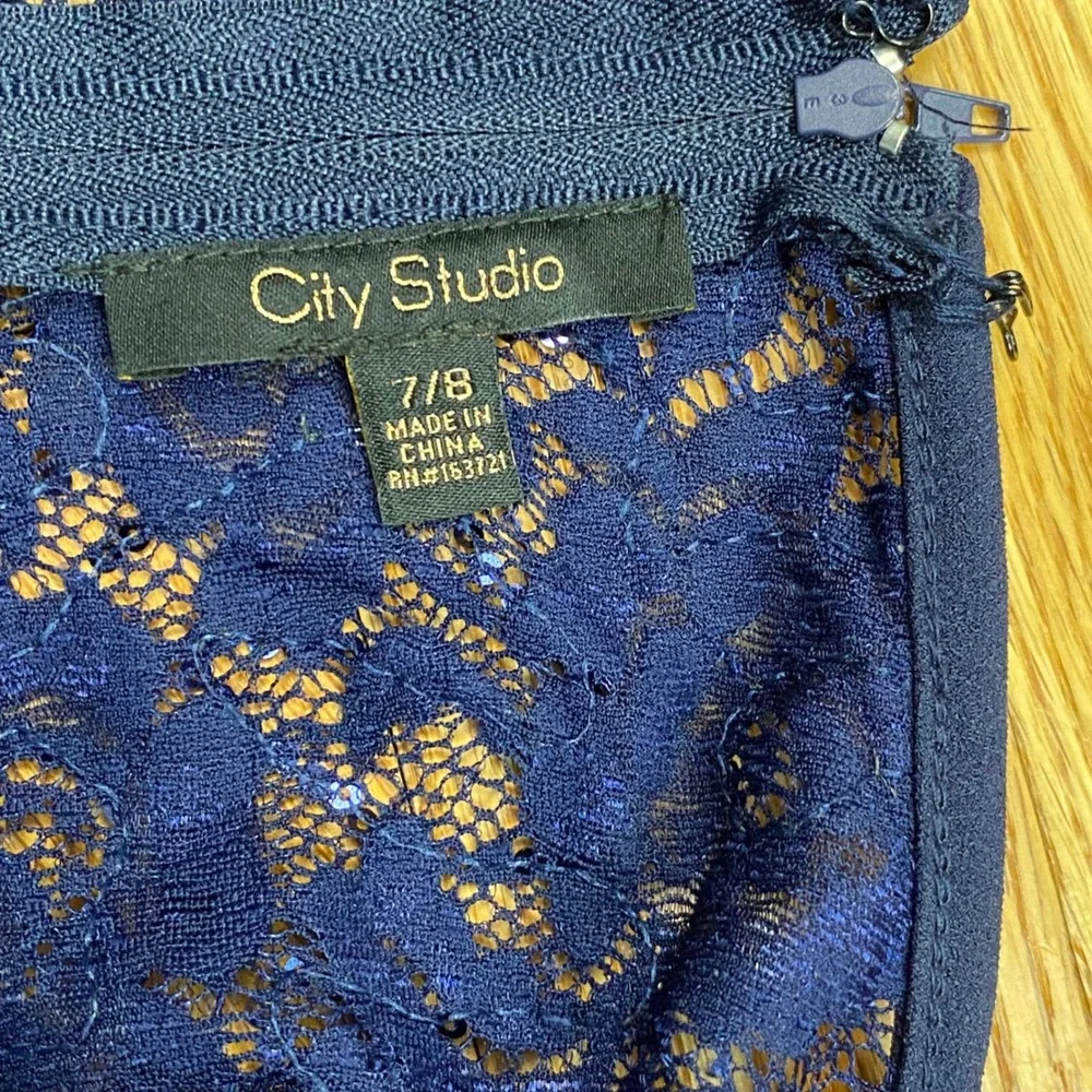 City Studio Lace Sequin Skater Dress Juniors 7/8‎ Blue Prom Homecoming Coquette